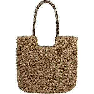 Women's B-brown Large Straw Beach Bag Handmade Woven Shoulder Hobo Tote Handbag